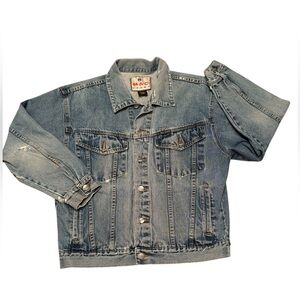 MAC SPORT Y2K Denim Trucker Jacket Distressed Size M